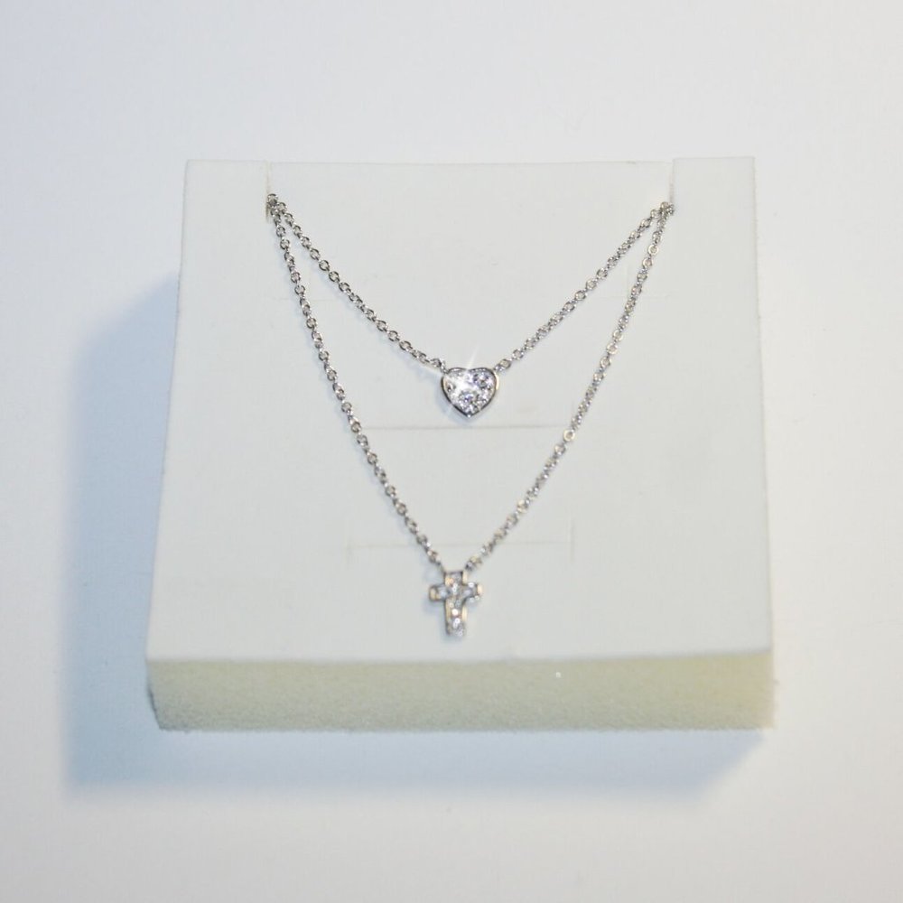 Cross Heart Diamond Double Pendant Necklace